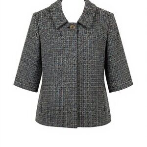 J JILL short sleeve brown/grey tweed lined light weight jacket - LARGE